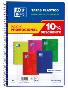 Pack 41 cuaderno espiral Fº 80h 90g cuad4x4 c m tapa plastico colores vivos